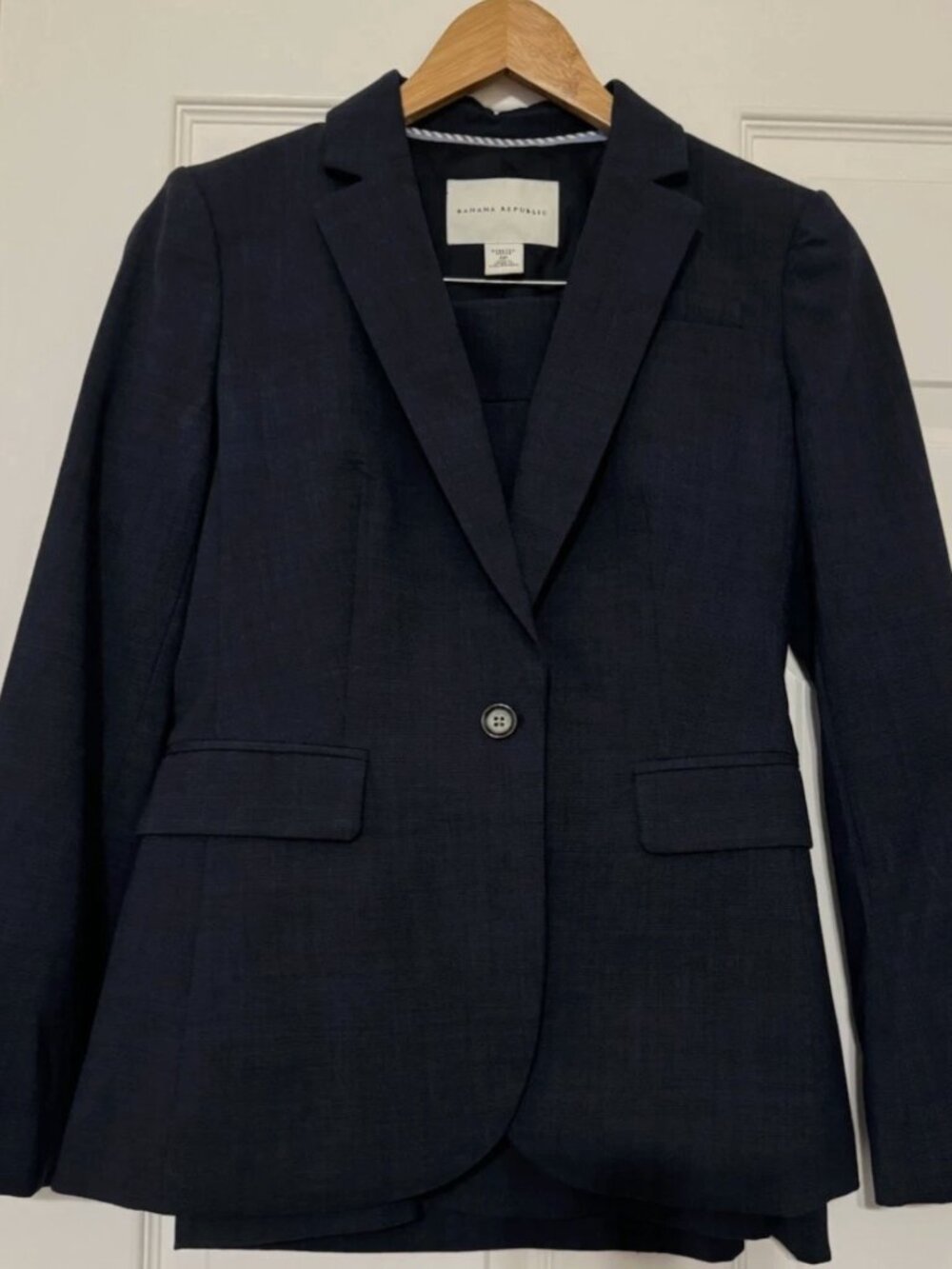Banana Republic Navy Suit Jacket 8 Petite Wool Blend Stretch